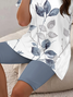 Damen Geblümt Print Zweiteiliges Set Täglich Kurzarm Lässig Sommer Bluse mit Hose Matching Set