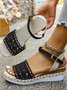 Alle Jahreszeiten Stoff Unifarben Einfach Offen Keilsandalette