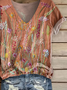 Damen Geblümt Kurzarm T-Shirts T-Shirt V-Ausschnitt Print Lässig Sommer T-Shirt mit Grafik Oberteile