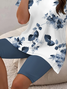 Damen Geblümt Print Zweiteiliges Set Täglich Kurzarm Lässig Sommer Bluse mit Hose Matching Set