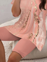 Damen Abstrakt Print Zweiteiliges Set Täglich Kurzarm Lässig Sommer Bluse mit Hose Matching Set