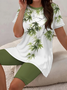 Damen Geblümt Print Zweiteiliges Set Täglich Kurzarm Lässig Sommer Bluse mit Hose Matching Set