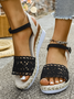 Alle Jahreszeiten Stoff Unifarben Einfach Offen Keilsandalette