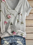 Damen Geblümt Kurzarm T-Shirts T-Shirt V-Ausschnitt Print Lässig Sommer T-Shirt mit Grafik Oberteile