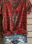 Damen Geblümt Kurzarm T-Shirts T-Shirt V-Ausschnitt Print Lässig Sommer T-Shirt mit Grafik Oberteile