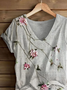 Damen Geblümt Kurzarm T-Shirts T-Shirt V-Ausschnitt Print Lässig Sommer T-Shirt mit Grafik Oberteile