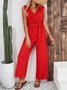 Damen Unifarben V-Ausschnitt Ärmellos Lässig Sommer Jumpsuit