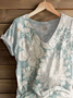 Damen Geblümt Kurzarm T-Shirts T-Shirt V-Ausschnitt Print Lässig Sommer T-Shirt mit Grafik Oberteile