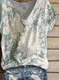 Damen Geblümt Kurzarm T-Shirts T-Shirt V-Ausschnitt Print Lässig Sommer T-Shirt mit Grafik Oberteile