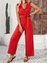 Damen Unifarben V-Ausschnitt Ärmellos Lässig Sommer Jumpsuit