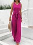 Damen Unifarben V-Ausschnitt Ärmellos Lässig Sommer Jumpsuit