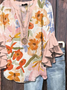 Damen Geblümt Halbarm Bluse Sommer Print V-Ausschnitt Täglich Lässig Oberteile