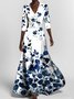 Damen Geblümt Kurzarm Sommer Print Kleid V-Ausschnitt Täglich Retro Maxikleid Tanktop A-Linien-Kleid