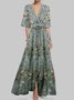 Damen Geblümt Kurzarm Sommer Print Kleid V-Ausschnitt Täglich Retro Maxikleid Tanktop A-Linien-Kleid