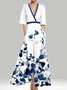 Damen Geblümt Kurzarm Sommer Print Kleid V-Ausschnitt Täglich Retro Maxikleid Tanktop A-Linien-Kleid