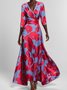 Damen Geblümt Kurzarm Sommer Print Kleid V-Ausschnitt Täglich Retro Maxikleid Tanktop A-Linien-Kleid