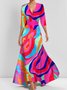 Damen Geblümt Kurzarm Sommer Print Kleid V-Ausschnitt Täglich Retro Maxikleid Tanktop A-Linien-Kleid