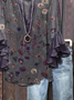 Damen Geblümt Halbarm Bluse Sommer Print V-Ausschnitt Täglich Lässig Oberteile