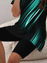 Damen Abstrakt Print Zweiteiliges Set Täglich Kurzarm Lässig Sommer Bluse mit Hose Matching Set