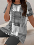 Damen Abstrakt Print Zweiteiliges Set Täglich Kurzarm Lässig Sommer Bluse mit Hose Matching Set