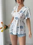 Damen Unifarben Kurzarm T-Shirts T-Shirt V-Ausschnitt Stickerei Lässig Sommer Tunika Oberteile