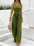 Damen Unifarben V-Ausschnitt Ärmellos Lässig Sommer Jumpsuit