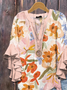 Damen Geblümt Halbarm Bluse Sommer Print V-Ausschnitt Täglich Lässig Oberteile