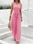 Damen Unifarben V-Ausschnitt Ärmellos Lässig Sommer Jumpsuit