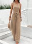 Damen Unifarben V-Ausschnitt Ärmellos Lässig Sommer Jumpsuit