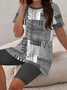 Damen Abstrakt Print Zweiteiliges Set Täglich Kurzarm Lässig Sommer Bluse mit Hose Matching Set