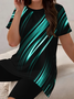 Damen Abstrakt Print Zweiteiliges Set Täglich Kurzarm Lässig Sommer Bluse mit Hose Matching Set