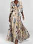 Damen Geblümt Kurzarm Sommer Print Kleid V-Ausschnitt Täglich Retro Maxikleid Tanktop A-Linien-Kleid