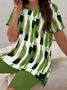 Damen Abstrakt Print Zweiteiliges Set Täglich Kurzarm Lässig Sommer Bluse mit Hose Matching Set