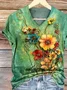 Damen Geblümt Kurzarm T-Shirts T-Shirt V-Ausschnitt Print Lässig Sommer T-Shirt mit Grafik Oberteile