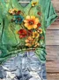 Damen Geblümt Kurzarm T-Shirts T-Shirt V-Ausschnitt Print Lässig Sommer T-Shirt mit Grafik Oberteile