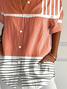 Damen Gestreift Kurzarm Bluse Sommer Print Hemdkragen Täglich Lässig Oberteile