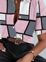 Damen Kariert Kurzarm Bluse Sommer Print Hemdkragen Täglich Lässig Oberteile