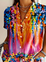 Damen Abstrakt Kurzarm Bluse Sommer Print Hemdkragen Täglich Lässig Oberteile
