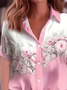 Damen Geblümt Kurzarm Bluse Sommer Print Hemdkragen Täglich Lässig Oberteile
