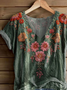 Damen Geblümt Kurzarm T-Shirts T-Shirt V-Ausschnitt Print Lässig Sommer T-Shirt mit Grafik Oberteile