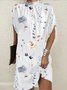 Damen Geometrisch Kurzarm Sommer Print Kleid Rundhals Dolman-Ärmel Täglich Retro Midi Tanktop A-Linien-Kleid
