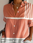 Damen Gestreift Kurzarm Bluse Sommer Print Hemdkragen Täglich Lässig Oberteile