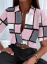 Damen Kariert Kurzarm Bluse Sommer Print Hemdkragen Täglich Lässig Oberteile