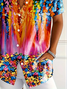 Damen Abstrakt Kurzarm Bluse Sommer Print Hemdkragen Täglich Lässig Oberteile