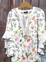 Damen Geblümt Halbarm Bluse Sommer Print V-Ausschnitt Täglich Lässig Oberteile