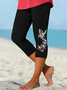 Damen Geblümt Caprihosen Elastische Taille Hose Lässig Sommer Hose