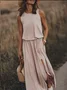 Damen Unifarben Ärmellos Sommer Nahtverarbeitung Kleid Rundhals Täglich Retro Maxikleid Tanktop A-Linien-Kleid
