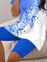 Damen Geblümt Print Zweiteiliges Set Täglich Kurzarm Lässig Sommer Bluse mit Hose Matching Set