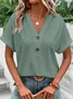 Damen Unifarben Kurzarm T-Shirts T-Shirt V-Ausschnitt Ausgehöhlt Lässig Sommer Oberteile