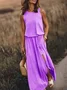 Damen Unifarben Ärmellos Sommer Nahtverarbeitung Kleid Rundhals Täglich Retro Maxikleid Tanktop A-Linien-Kleid